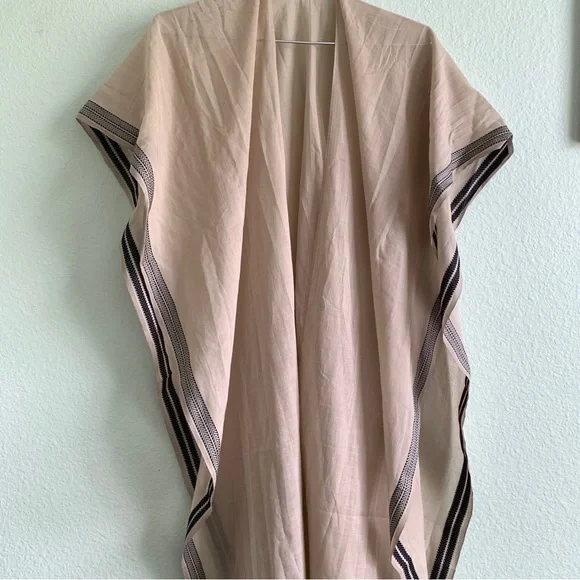 EILEEN FISHER 100% organic cotton embroidered hem serape scarf poncho shawl OS - Picture 7 of 16